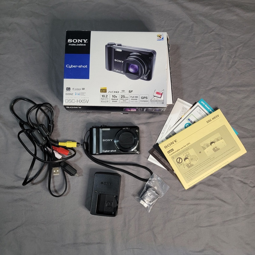 Sony Cyber-Shot DSC-HX5V 10.2MP Digital Camera Black 10x Zoom - Tested Working